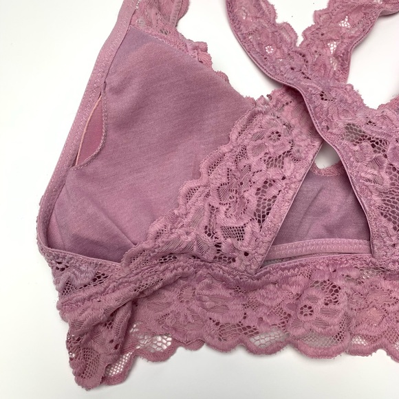 Boho Lavender delicate lace Bralette Sz S womens criss-cross back Stretchy lined - Picture 6 of 11